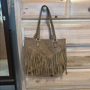 Tan Fringe Suede Tote Bag